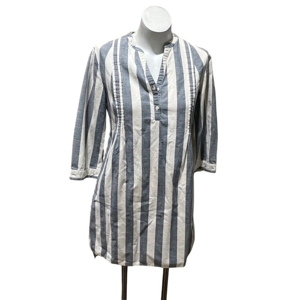 Isabella Sinclair Tunic Shirt Dress Womens S Blue White Stripe 3/4 Sleeve